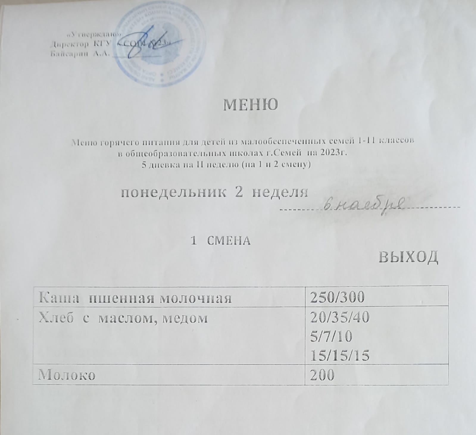 Ас мәзірі бойынша тағам түрлері