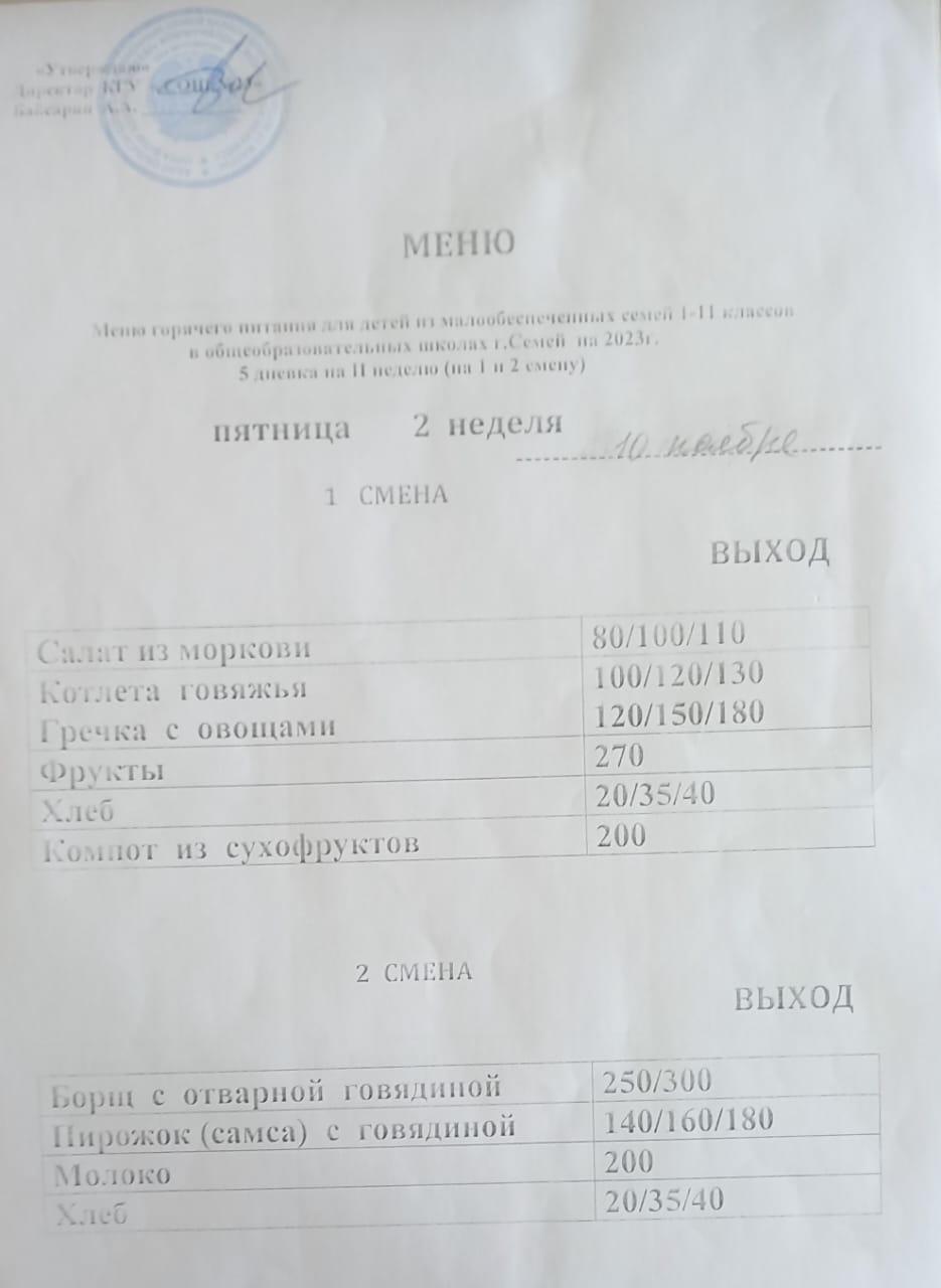 Ас мәзіріне сәйкес тамақтын түрлері
