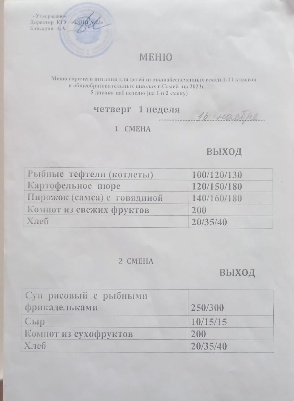 Ас мәзірі бойынша тағамның түрлері