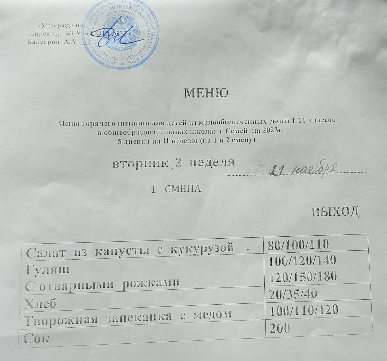 Ас мәзірі бойынша тағам түрлері