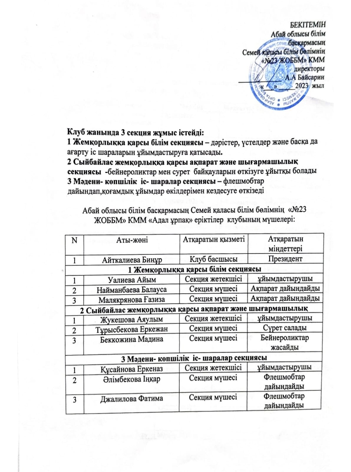 "Адал ұрпақ" еріктілер клубының мүшелері