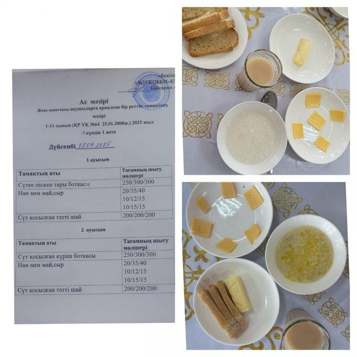 Жеке санаттағы оқушыларға арналған бір реттік тамақтану мәзірі